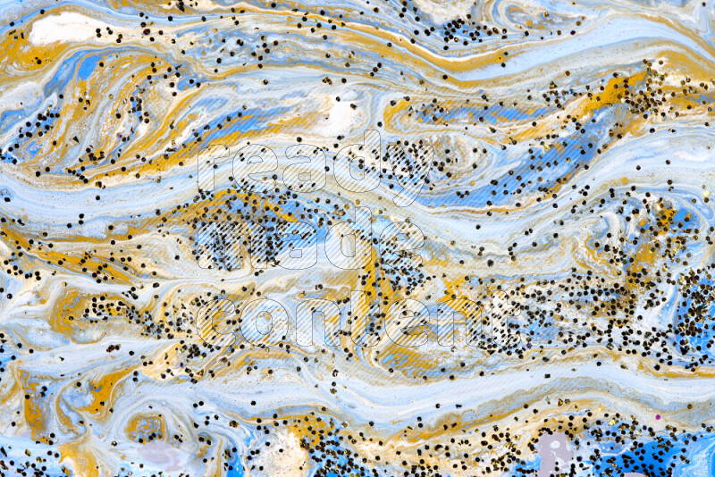 Abstract colorful background with mixed of blue, white and gold paint colors with scattered gold glitter