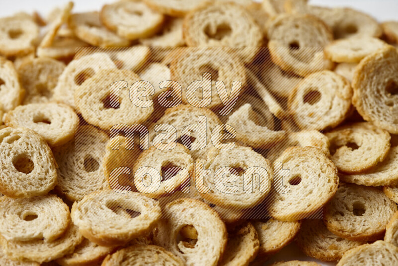 Assorted snacks on white background